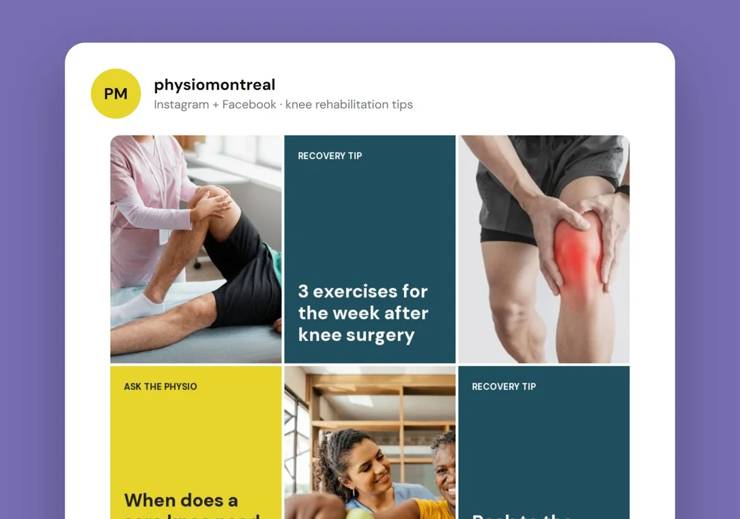 Exemples de publications pour le compte d’une clinique de physiothérapie.