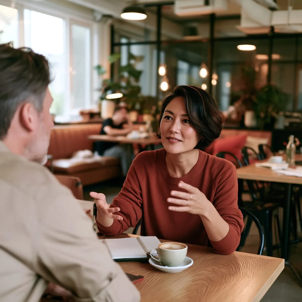 Une coach d’affaires en conversation avec un client.