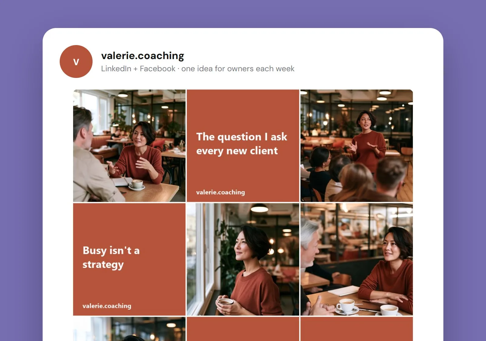 Exemple de grille Instagram pour Valérie Tremblay Coaching.