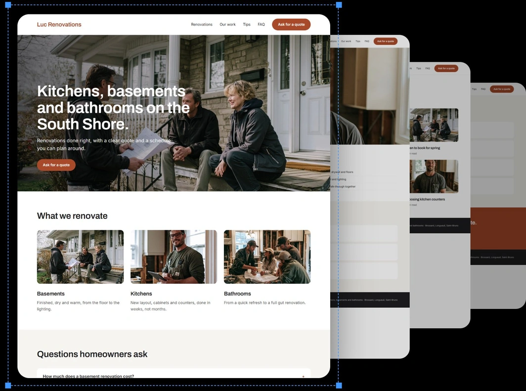 Exemple de site Web pour Rénovations Luc, un entrepreneur en rénovation.