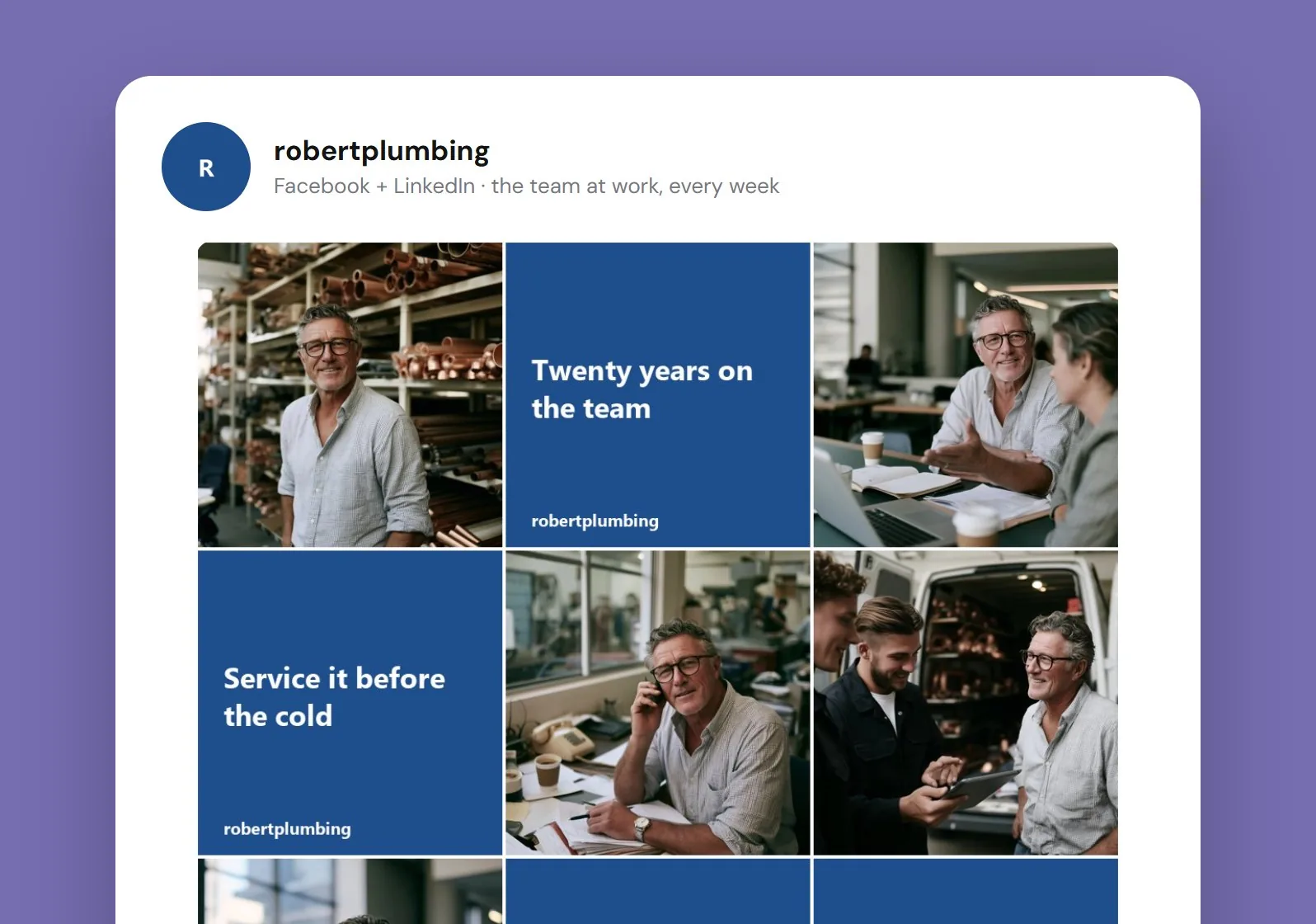 Exemple de grille Instagram pour Plomberie et chauffage Robert.