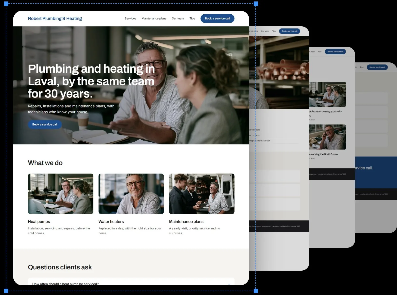 Exemple de site Web pour Plomberie et chauffage Robert, une entreprise de plomberie et chauffage.