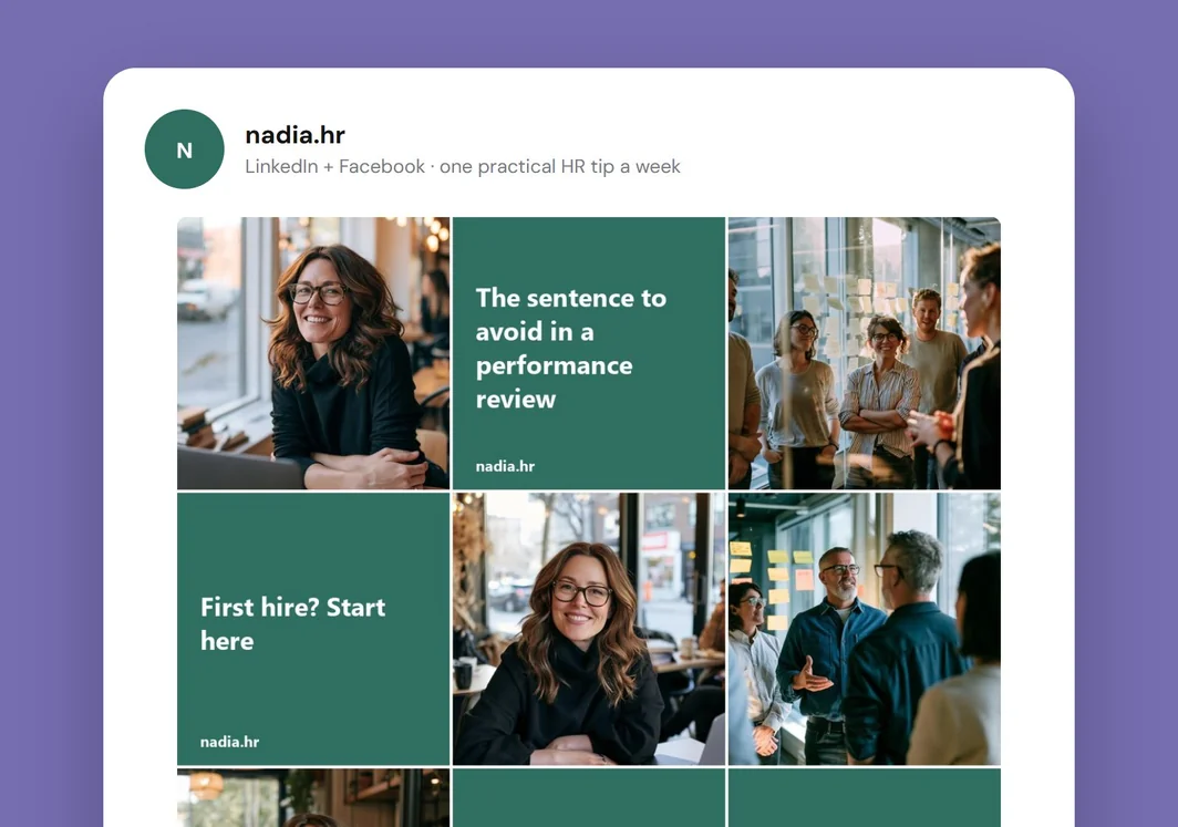 Example Instagram grid for Nadia HR Advisory.