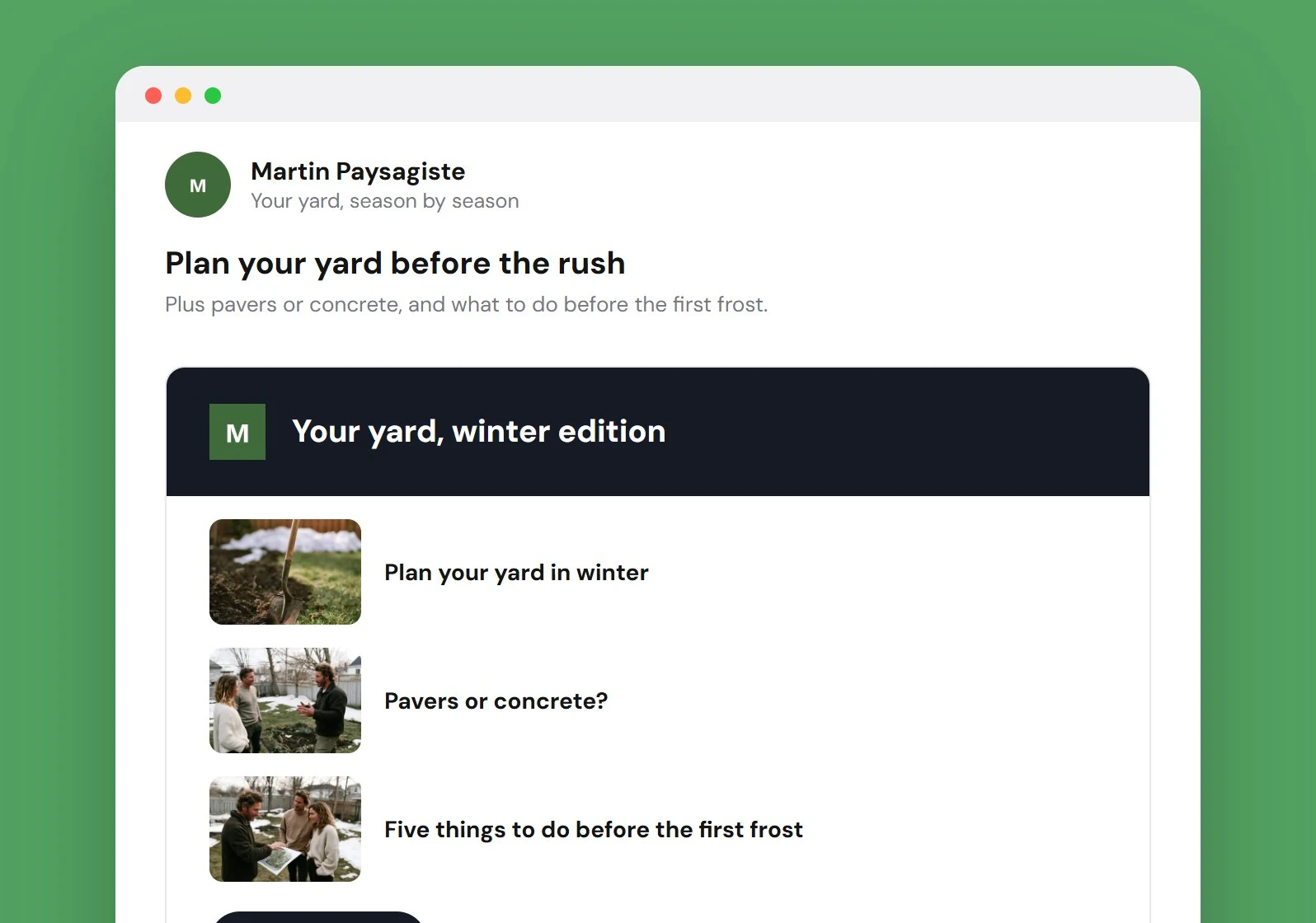Exemple d’infolettre pour Martin Paysagiste.