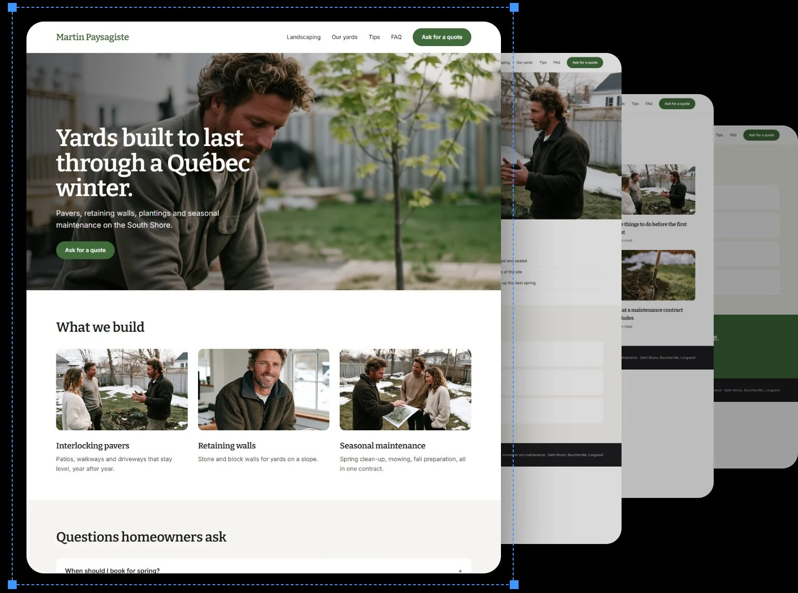 Exemple de site Web pour Martin Paysagiste, une entreprise d’aménagement paysager.