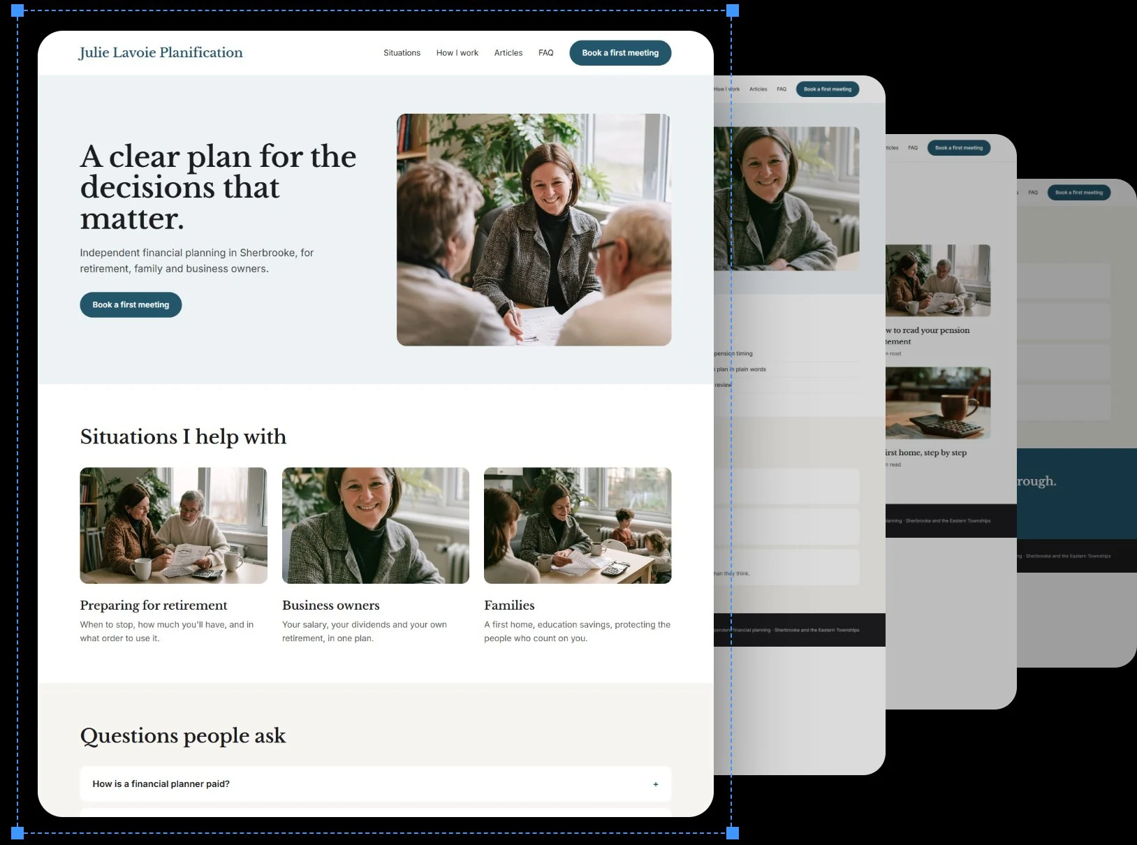 Exemple de site Web pour Julie Lavoie Planification, une pratique de planification financière.