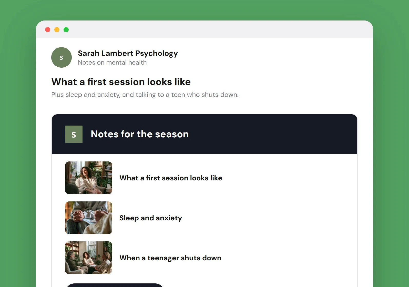 Exemple d’infolettre pour Sarah Lambert Psychologie.