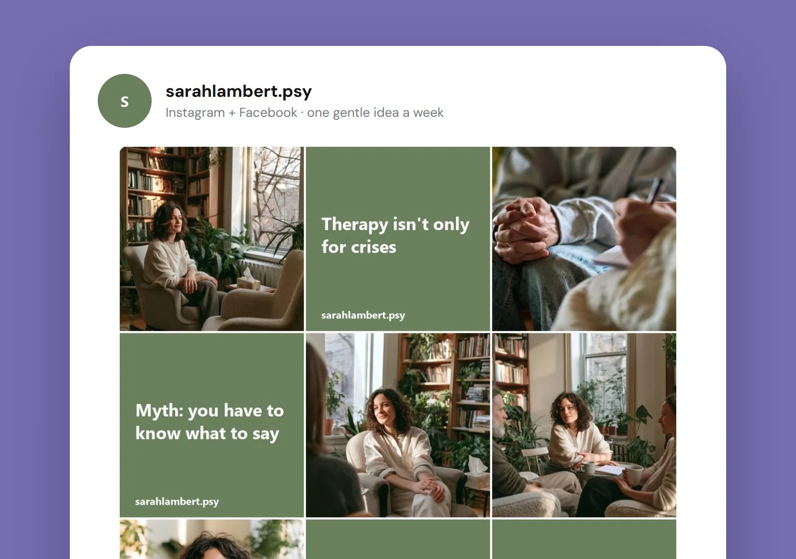 Exemple de grille Instagram pour Sarah Lambert Psychologie.