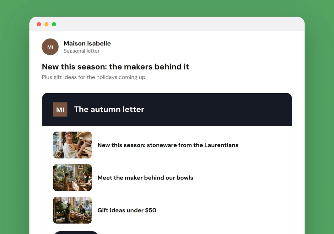 Exemple d’infolettre pour Maison Isabelle.
