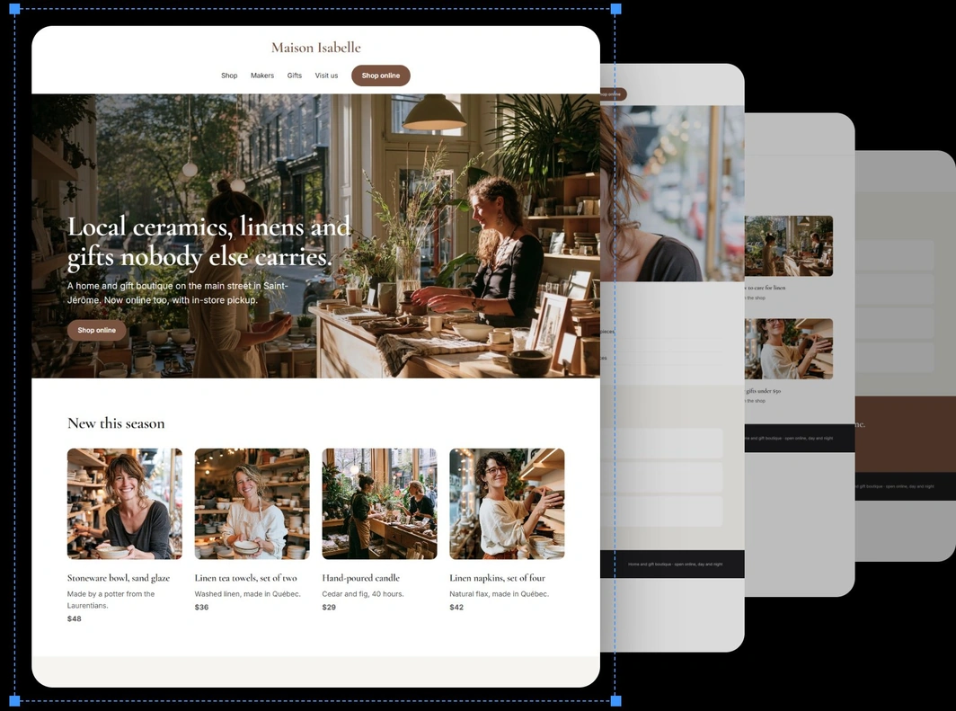 Exemple de site Web pour Maison Isabelle, une boutique de déco et de cadeaux.