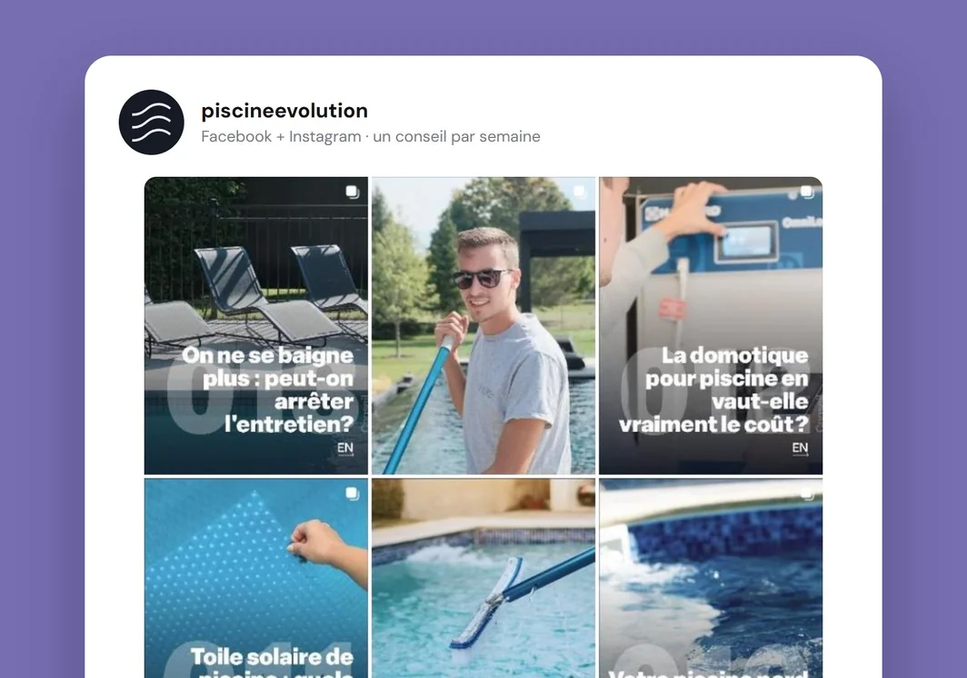 Publications récentes de Piscine Évolution sur Instagram.
